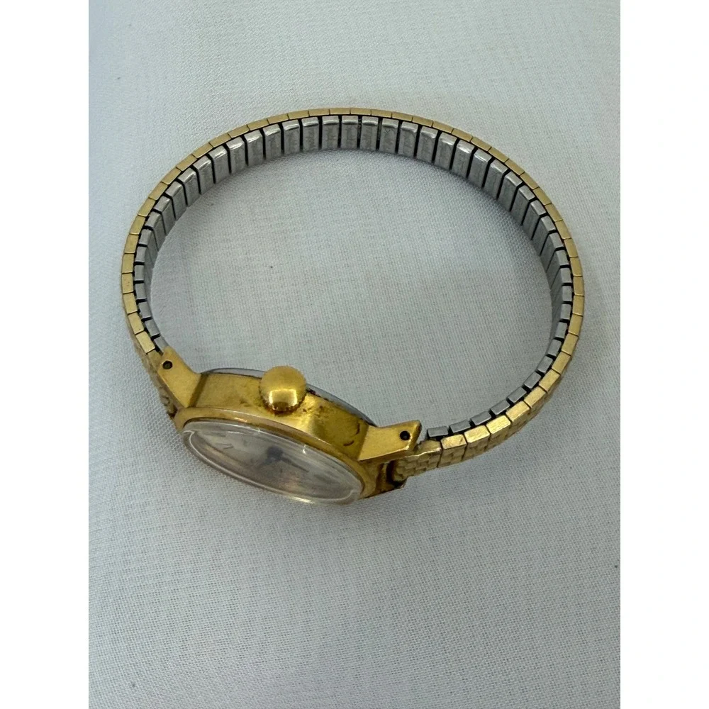 Vintage Timex Womens Oval Gold Tone Watch Roman Numeral Dial Expansion Band